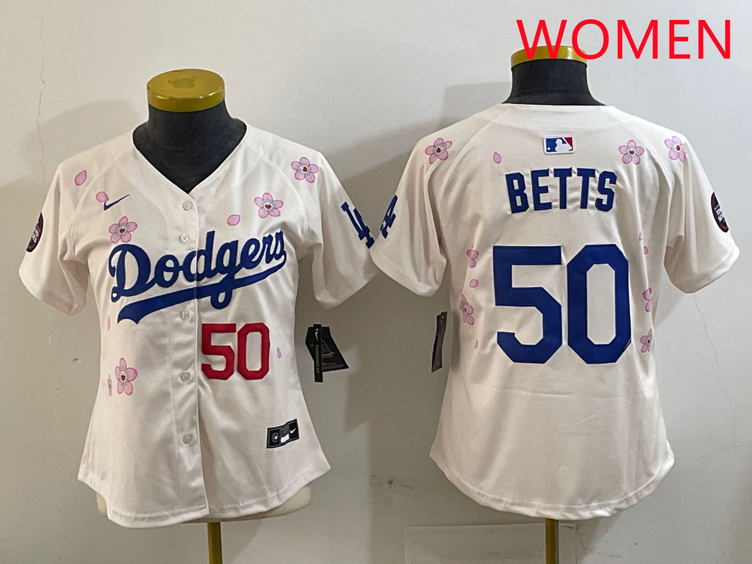 Women Los Angeles Dodgers #50 Betts Cream Sakura Edition 2025 Nike MLB Jersey style 7